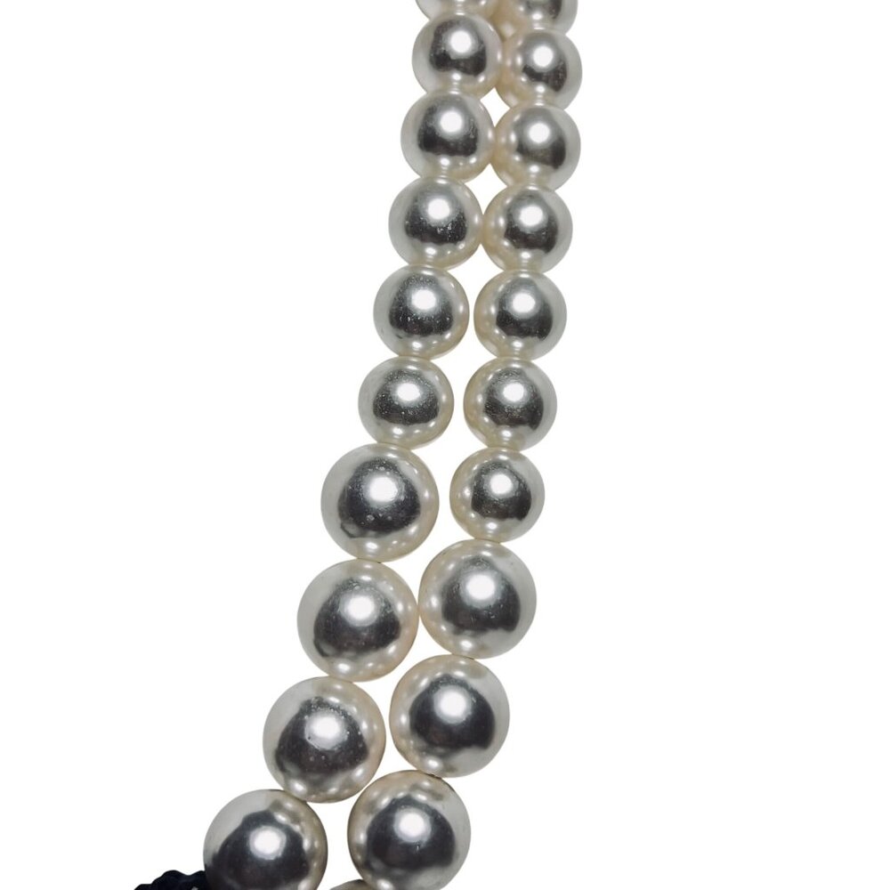Roman Double Strand Faux Pearl And Black Textured Bead Necklace (6190) - Picture 4 of 6